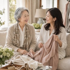 母と娘がおしゃれの話をしている様子