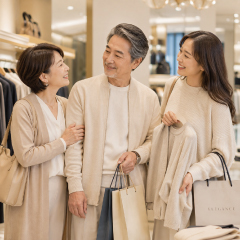 家族と買い物を楽しんでいる様子