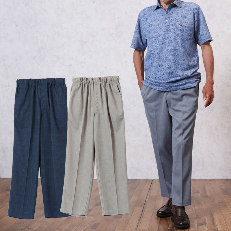 紳士 春夏薄手チェック柄ストレッチパンツ 股下65cm | キテコ byTC