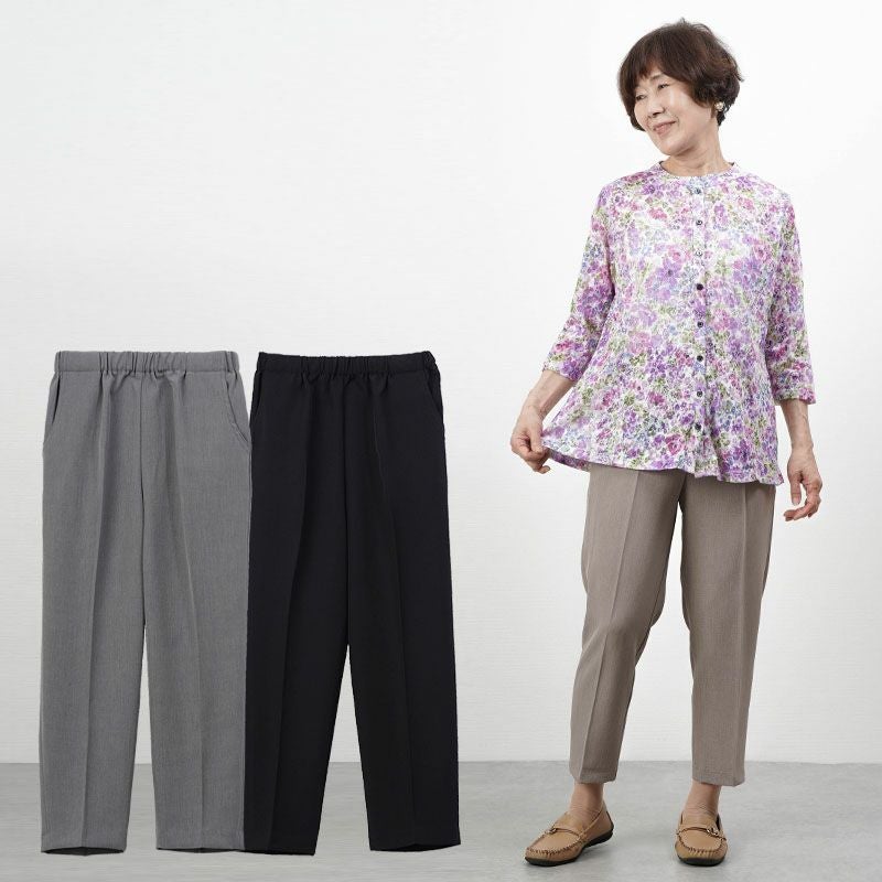 日本製 乾燥機対応 しわになりにくい 撥水加工 スラックスパンツ 股下55cm
