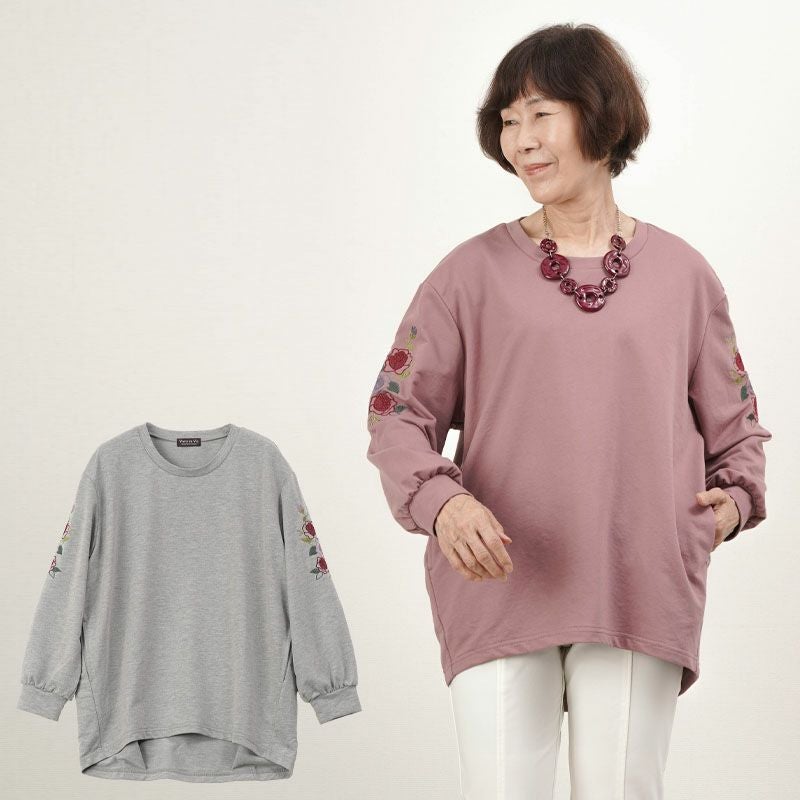 ミニ裏毛 袖花刺しゅう チュニック