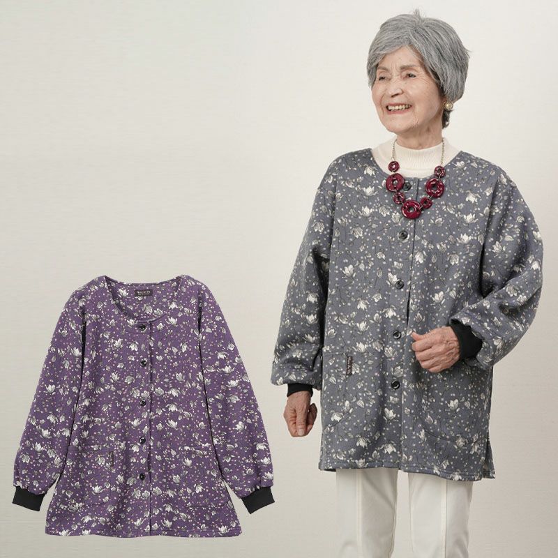 花柄プリント 後ろ長め 裏起毛 ポロシャツ