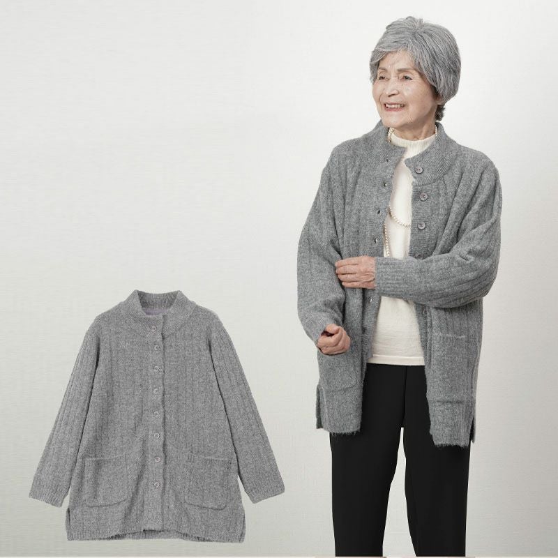 裏地付きロングふわふわニットジャケット