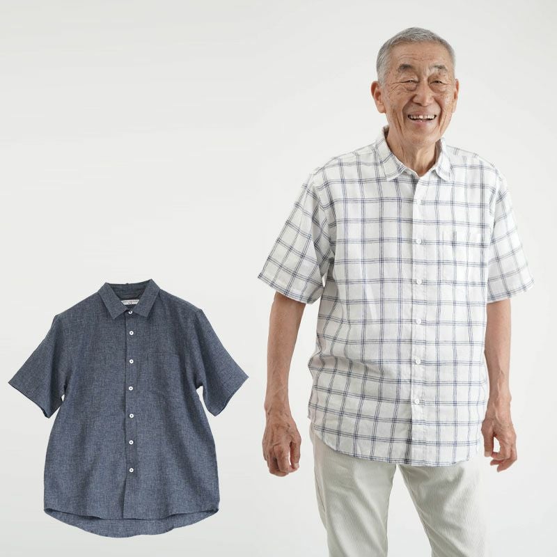 フレンチリネン 麻混 半袖シャツ