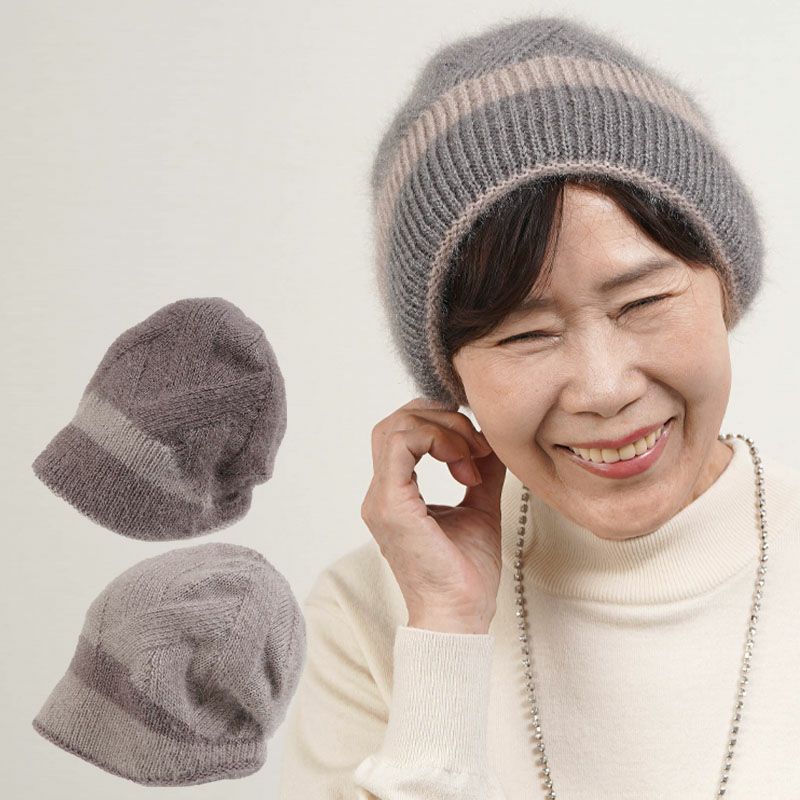 グレー ボアスタイル ニット帽 もこもこ 裏ボア 厚手 キラキラ ニット帽