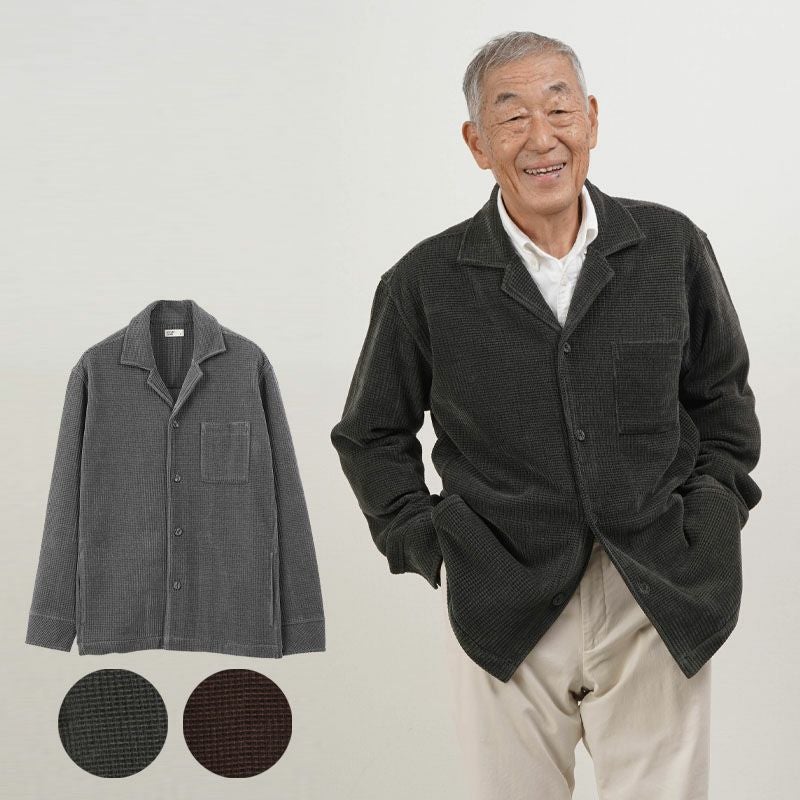 コ*ー様 RRL ニット CPOシャツ ジャケット S チャコールグレー モールワッフル CPOシャツジャケット