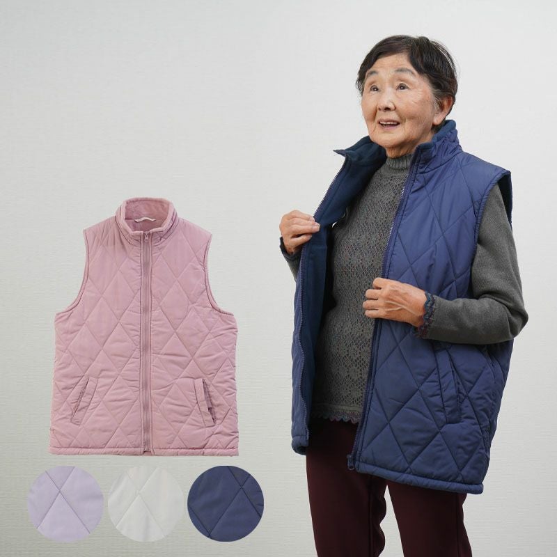 裏フリース 撥水 中綿キルト ベスト