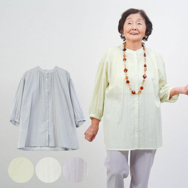 綿100% 強撚 楊柳 七分袖 ブラウス