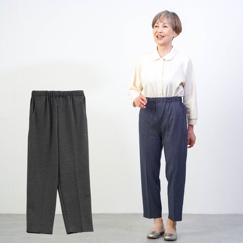 シワになりにくい 杢調 ゴム入れ替え ストレッチ パンツ 股下60cm