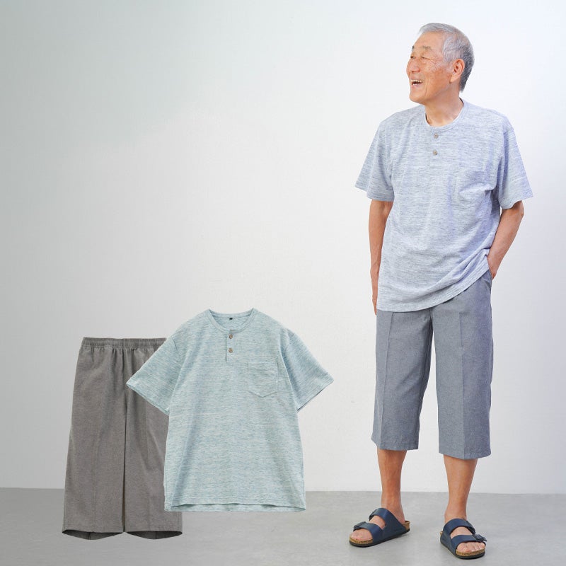 メランジ鹿の子 半袖Tシャツと七分丈ズボンの上下セット ルームウェア
