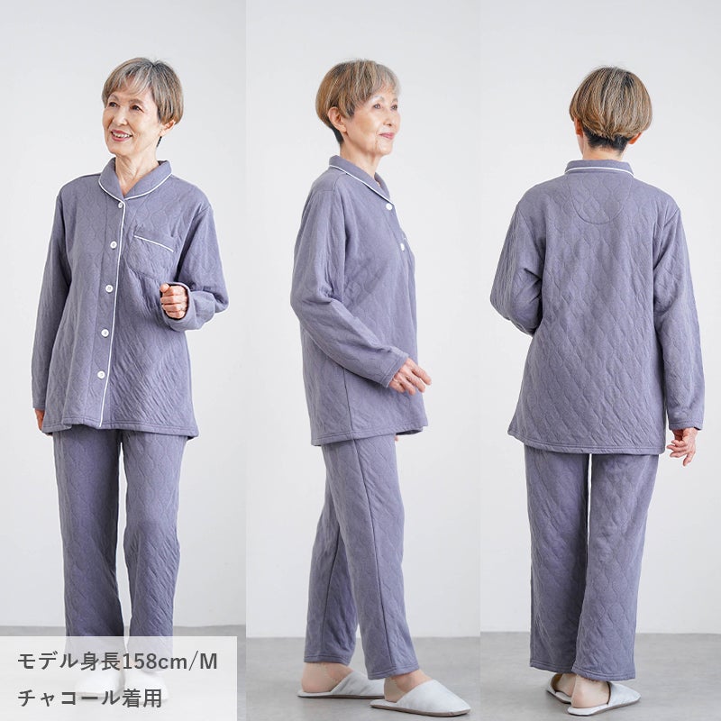 婦人 秋冬用 内側 綿100% キルティング 中綿 キルト ニット パジャマ
