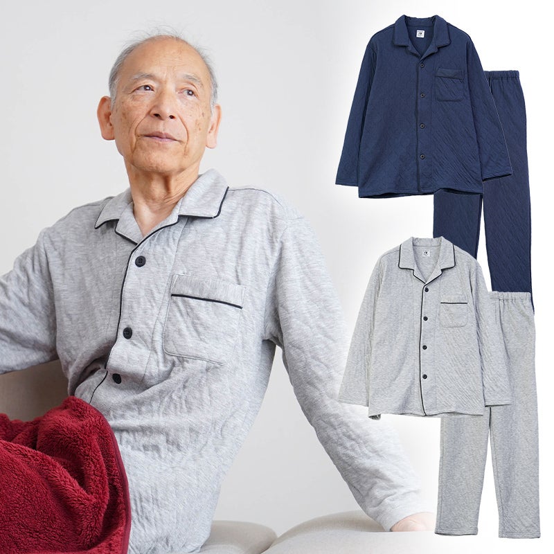 紳士 秋冬用 内側 綿100% キルティング 中綿 キルト ニット パジャマ
