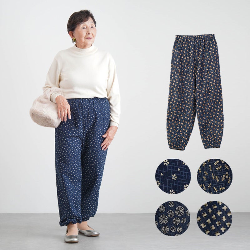 裏フリース 和柄 もんぺパンツ
